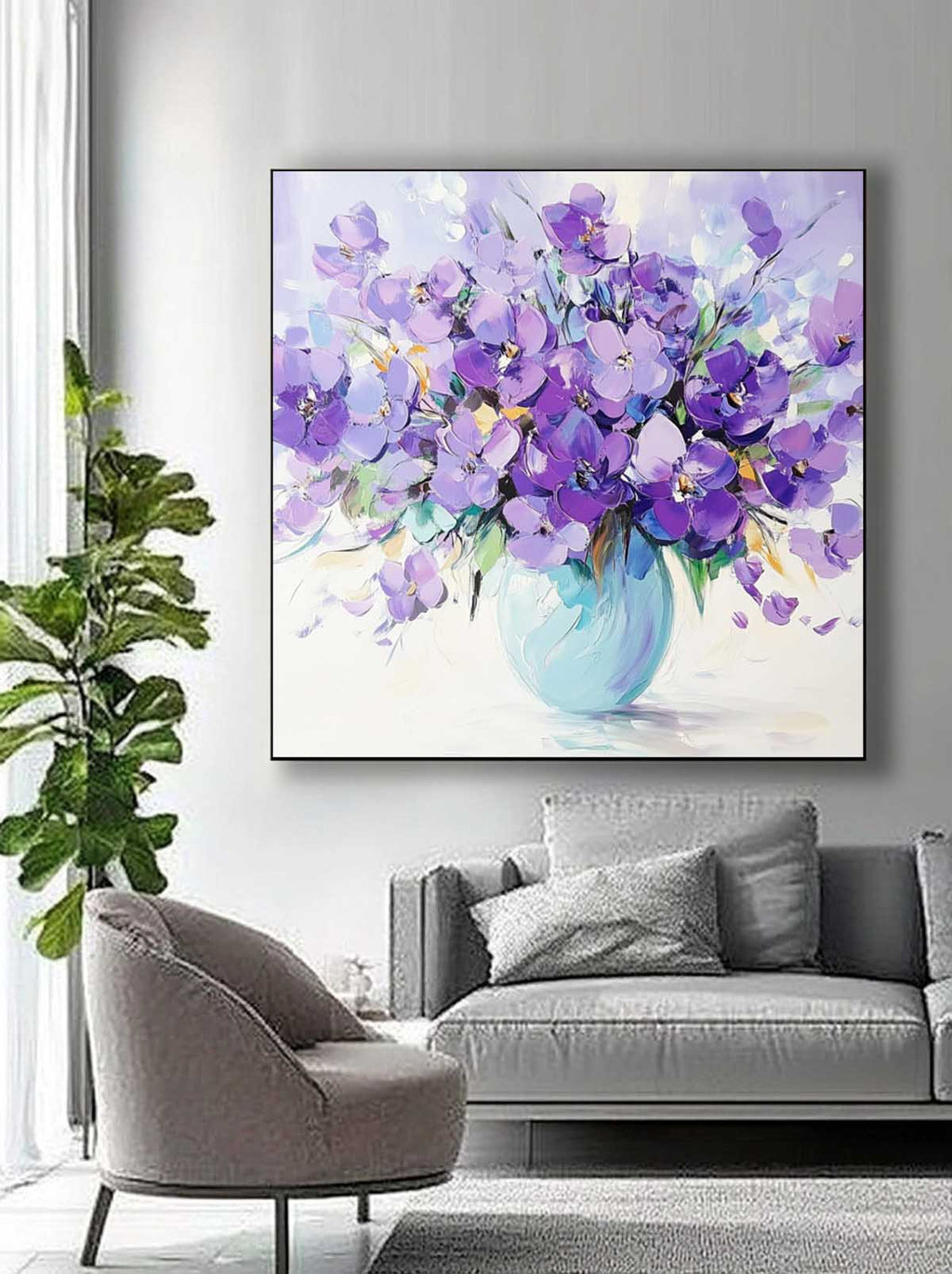 Lavender Purple Floral Bouquet Oil Painting