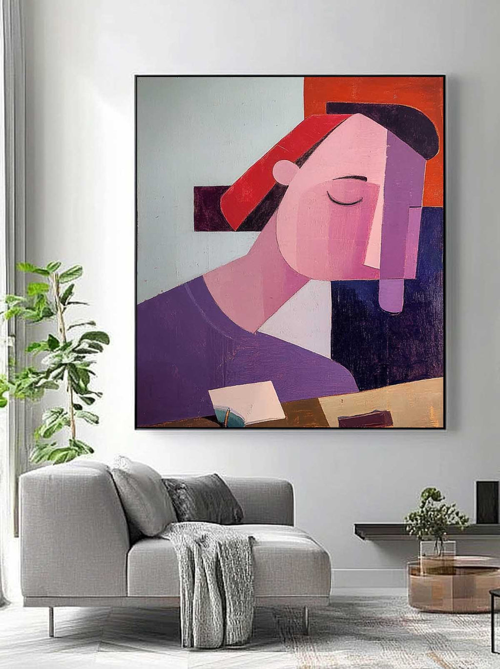 Cubist Contemplative Portrait Oil Painting