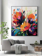 Floral Bouquet Oil Painting Fiery Orange And Purple