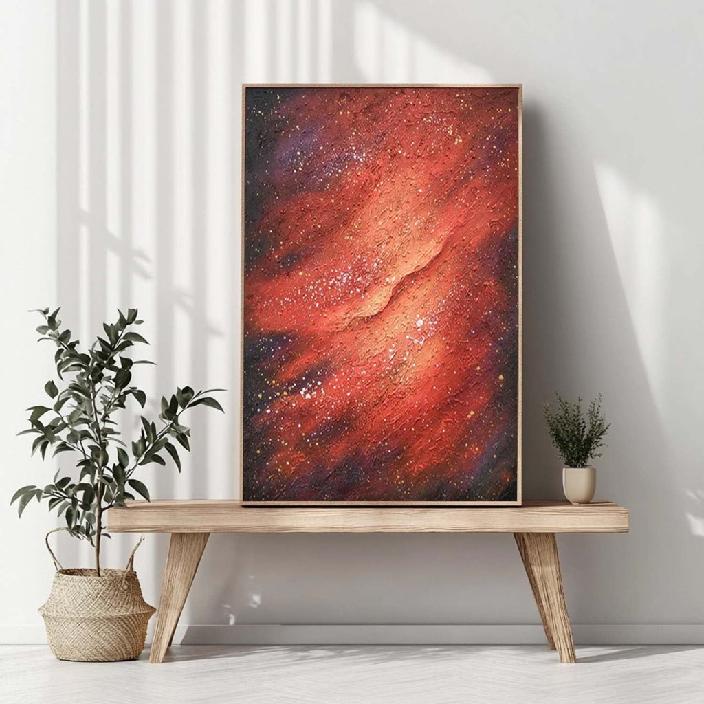 Cosmic Red Nebula Oil Painting Textured Galaxy