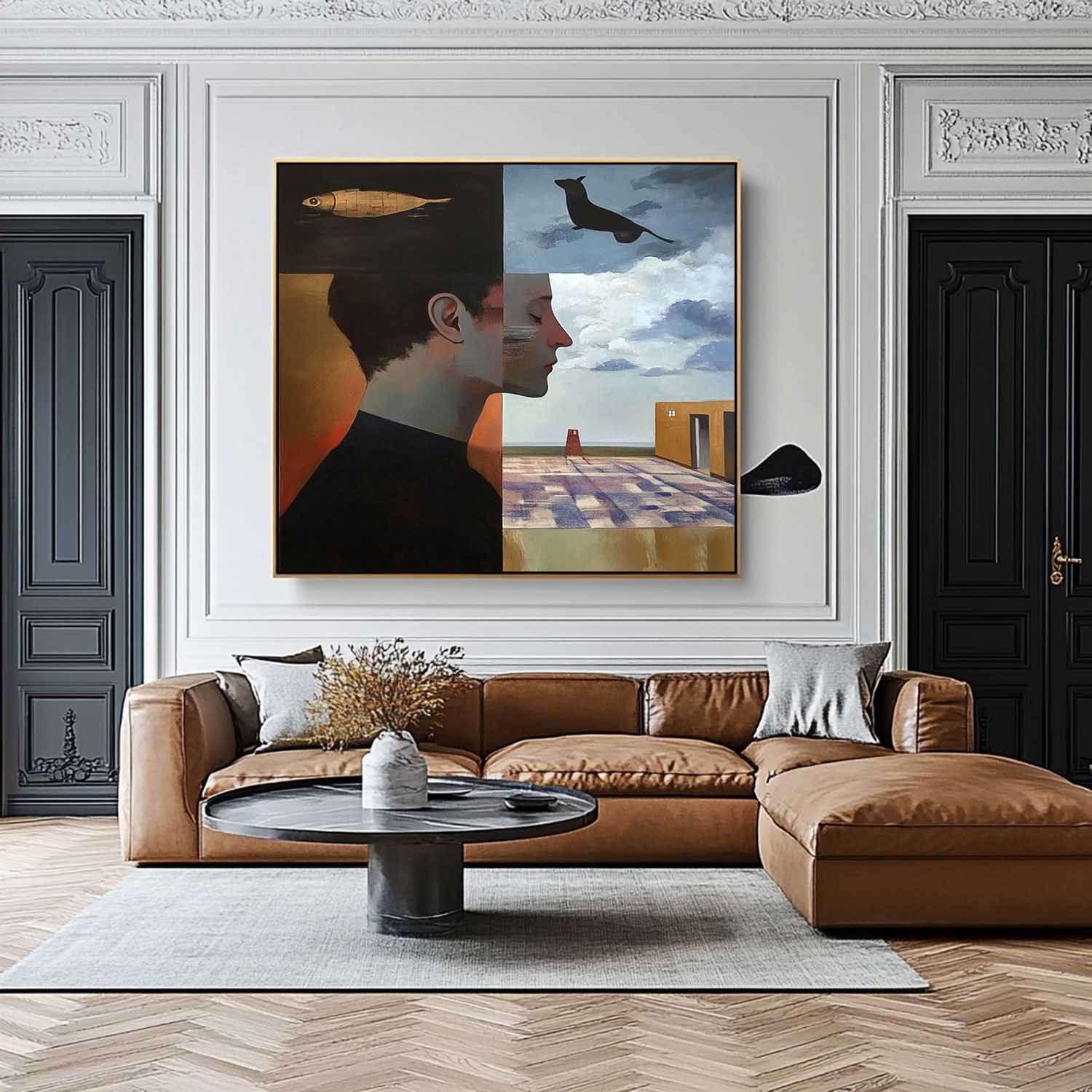 Surreal Split Portrait Oil Painting