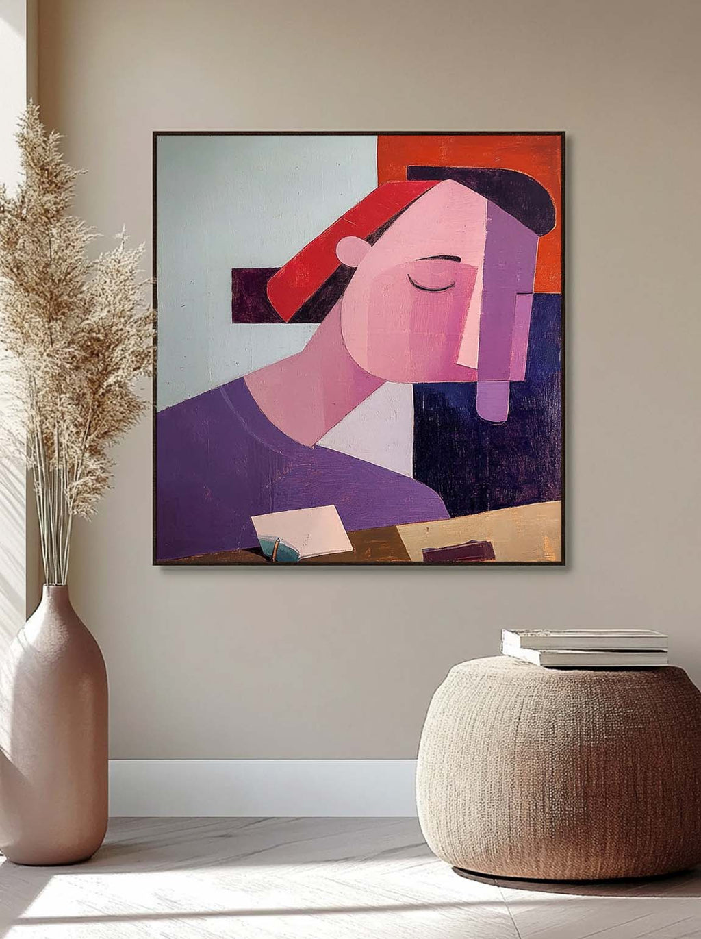 Cubist Contemplative Portrait Oil Painting