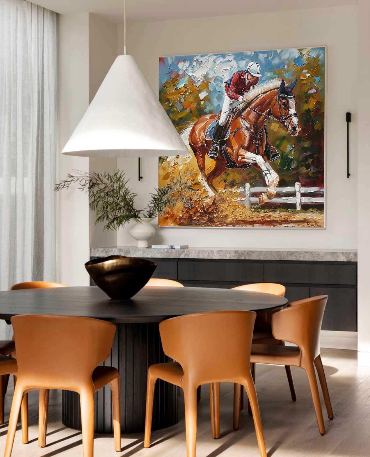 Equestrian Show Jumping 3D Impasto Painting