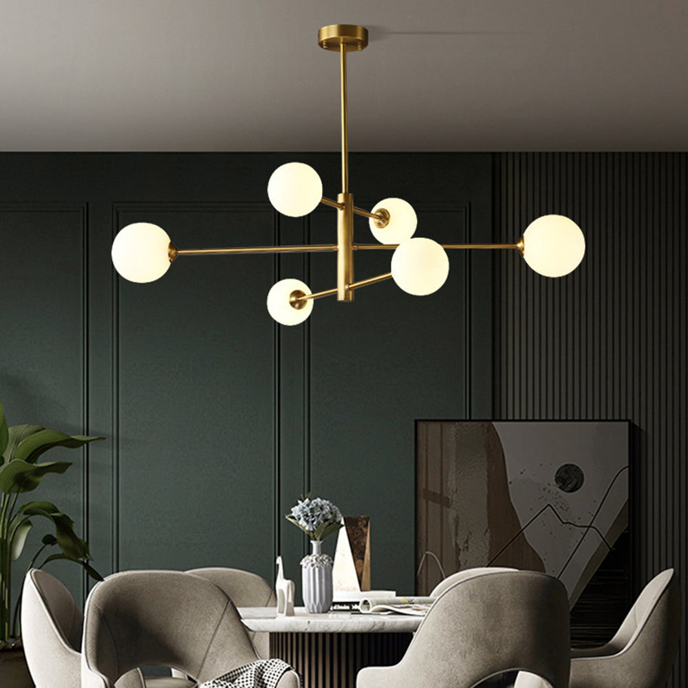 Truva Chandelier Bulle Modern Copper Glass Copper Living Room - 6 Lumières - Gold