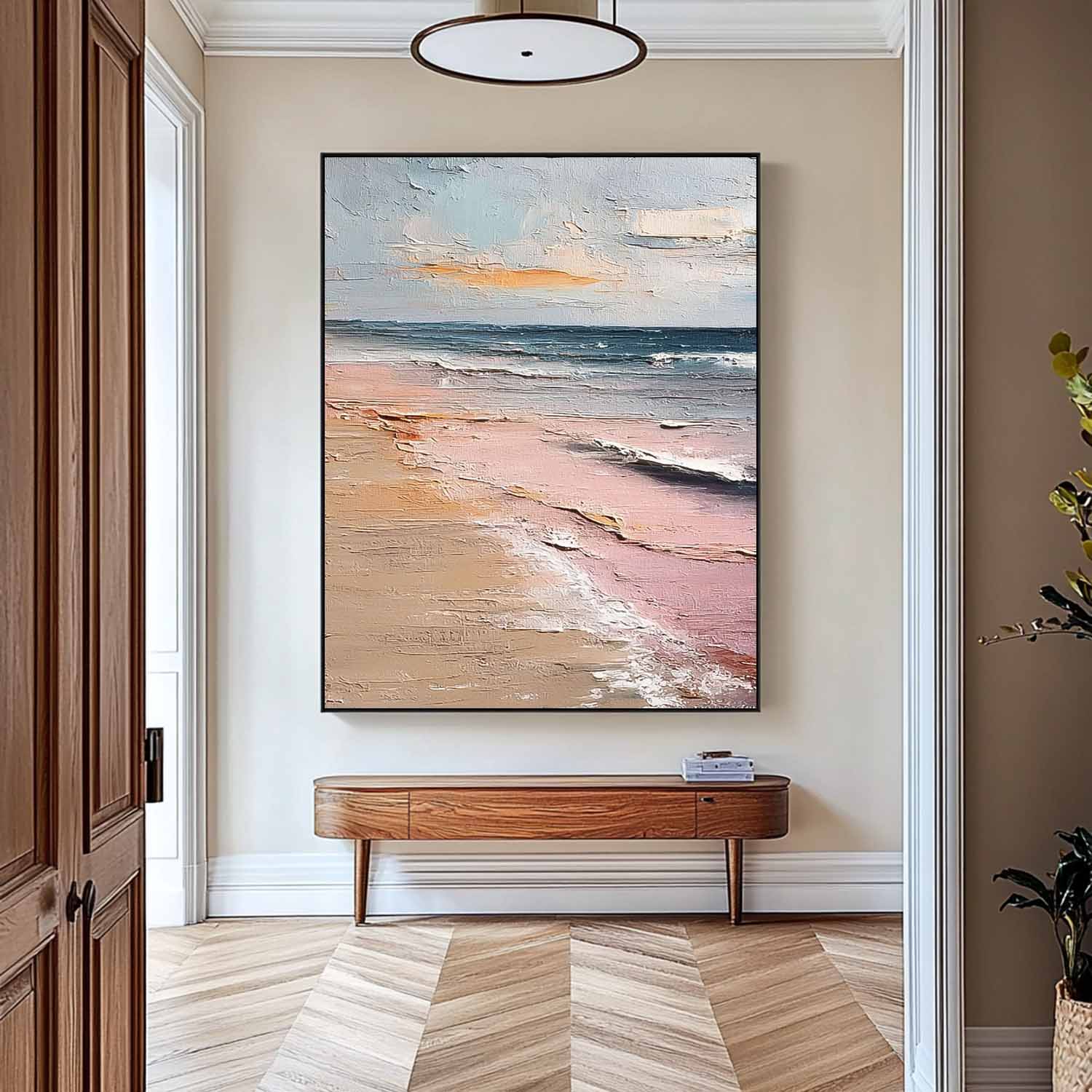 3D Pink Beach Oil Painting Coastal Landscape