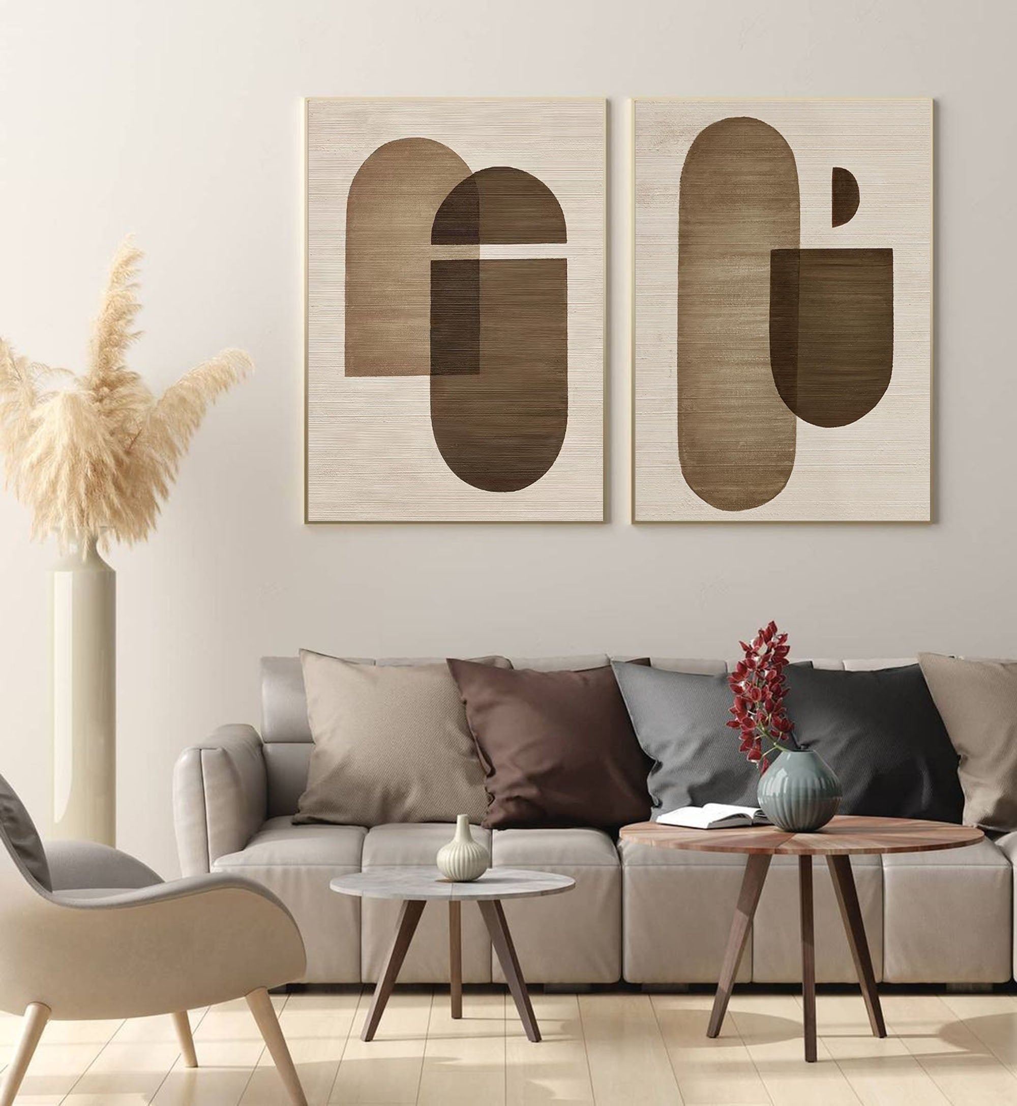 Earthy Organic Shapes Diptych Set