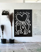 Keith Haring Style Black White Heart Figures Art