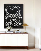 Keith Haring Style Black White Heart Figures Art