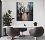Vertical Abstract Cityscape Impasto Painting