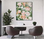 Textured Pink Rose Oil Painting Layered Blooms Romantic