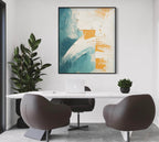 Tactile Impasto Oil Painting Teal White Orange