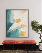 Tactile Impasto Oil Painting Teal White Orange