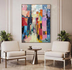 Vibrant Cubist Color Block Impasto Painting