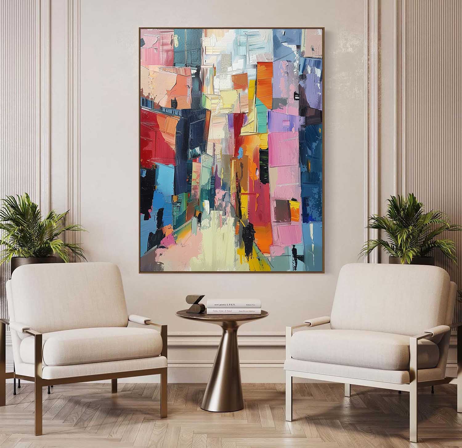 Vibrant Cubist Color Block Impasto Painting