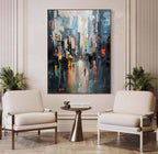 Vertical Abstract Cityscape Impasto Painting