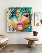Golden Tropical Woman Portrait Oil Painting