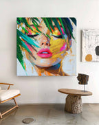 Serene Tropical Woman Portrait Gold Leaf Oil Painting