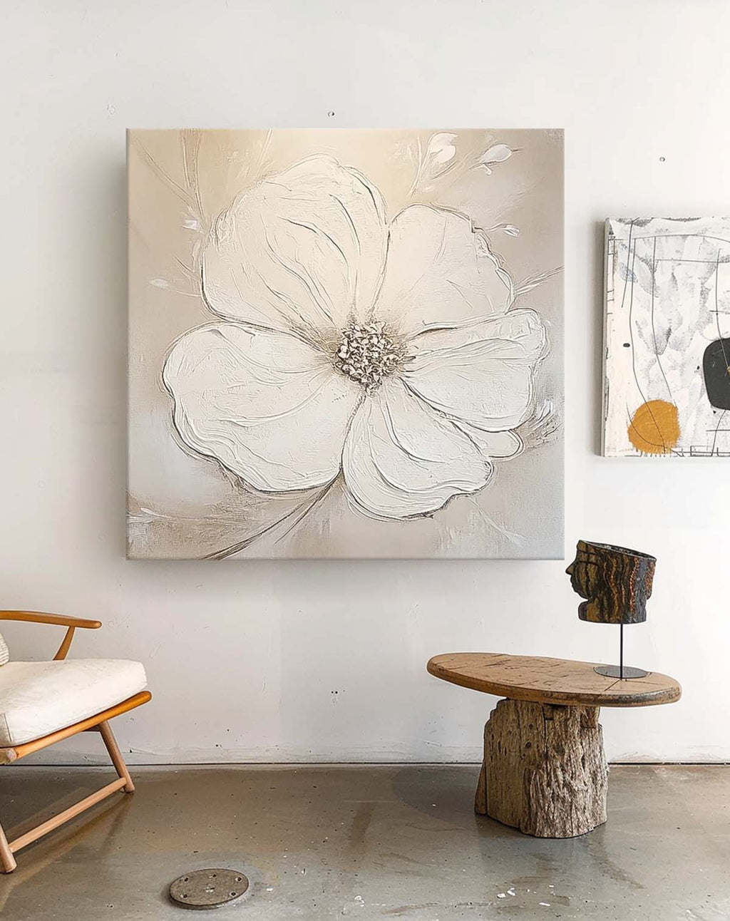 Textured Neutral Floral Painting Serene