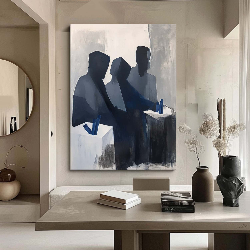 Group Of Figures Monochrome Oil Painting