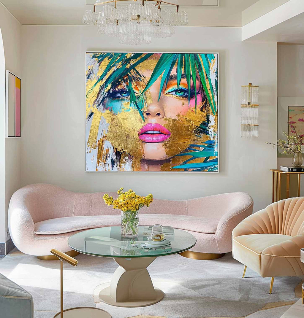 Golden Tropical Woman Portrait Oil Painting