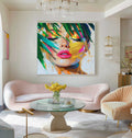 Serene Tropical Woman Portrait Gold Leaf Oil Painting