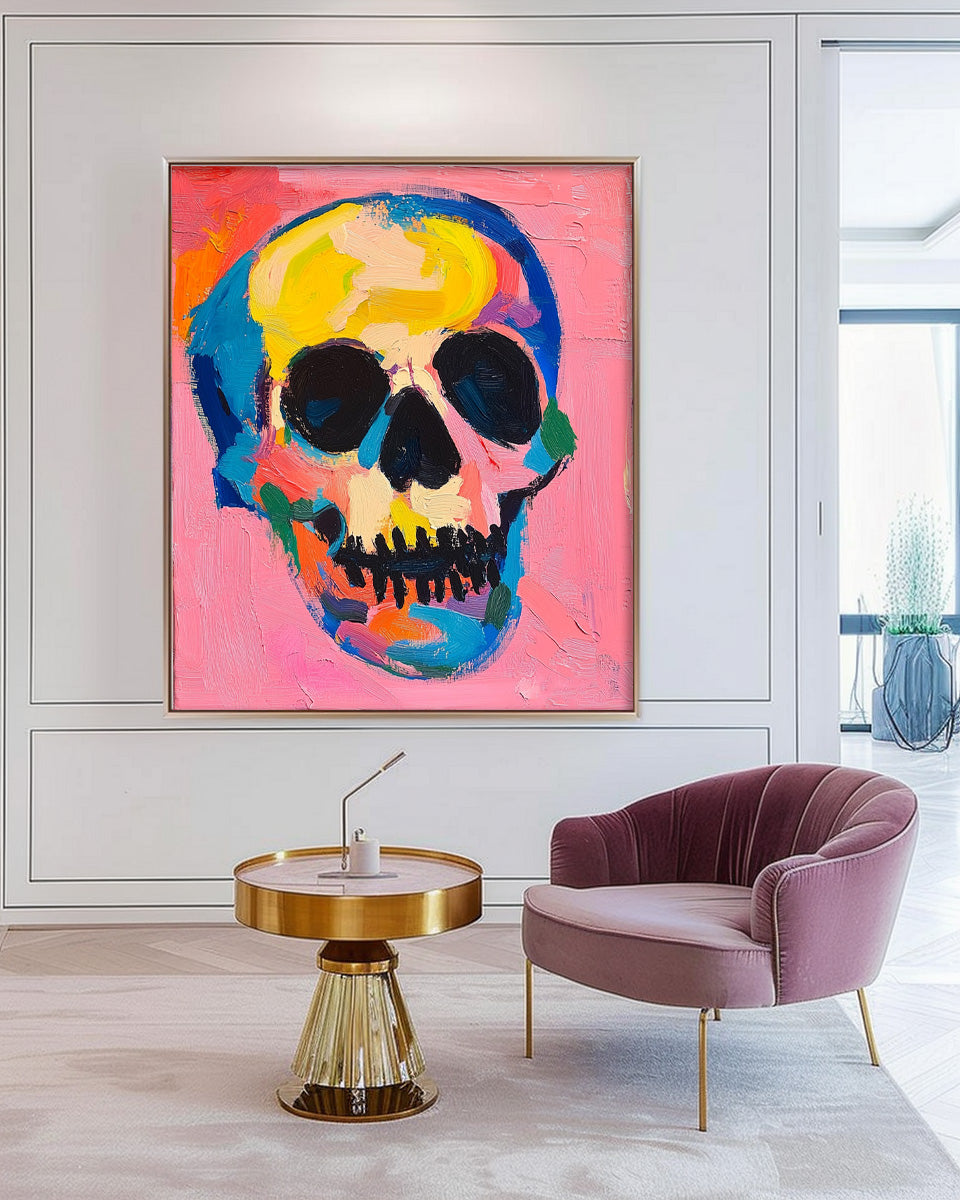 Pop Art Skull Painting Vibrant Modern Wall Art Bold