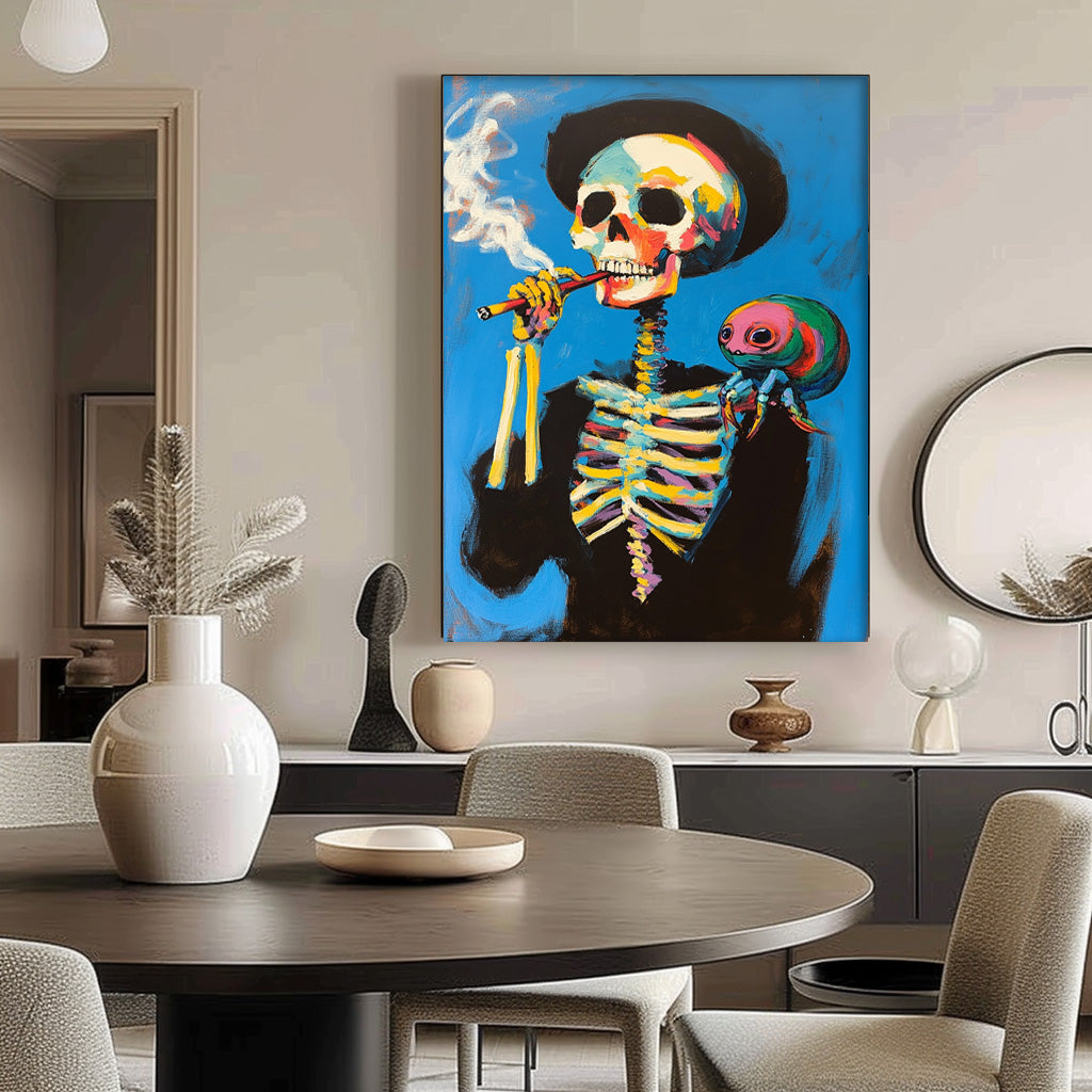 Surreal Pop Art Skeleton Painting Vibrant Wall Art