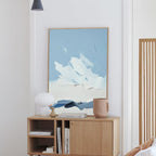 Minimalist Coastal Impasto Oil Painting Blue Sky Wall Art