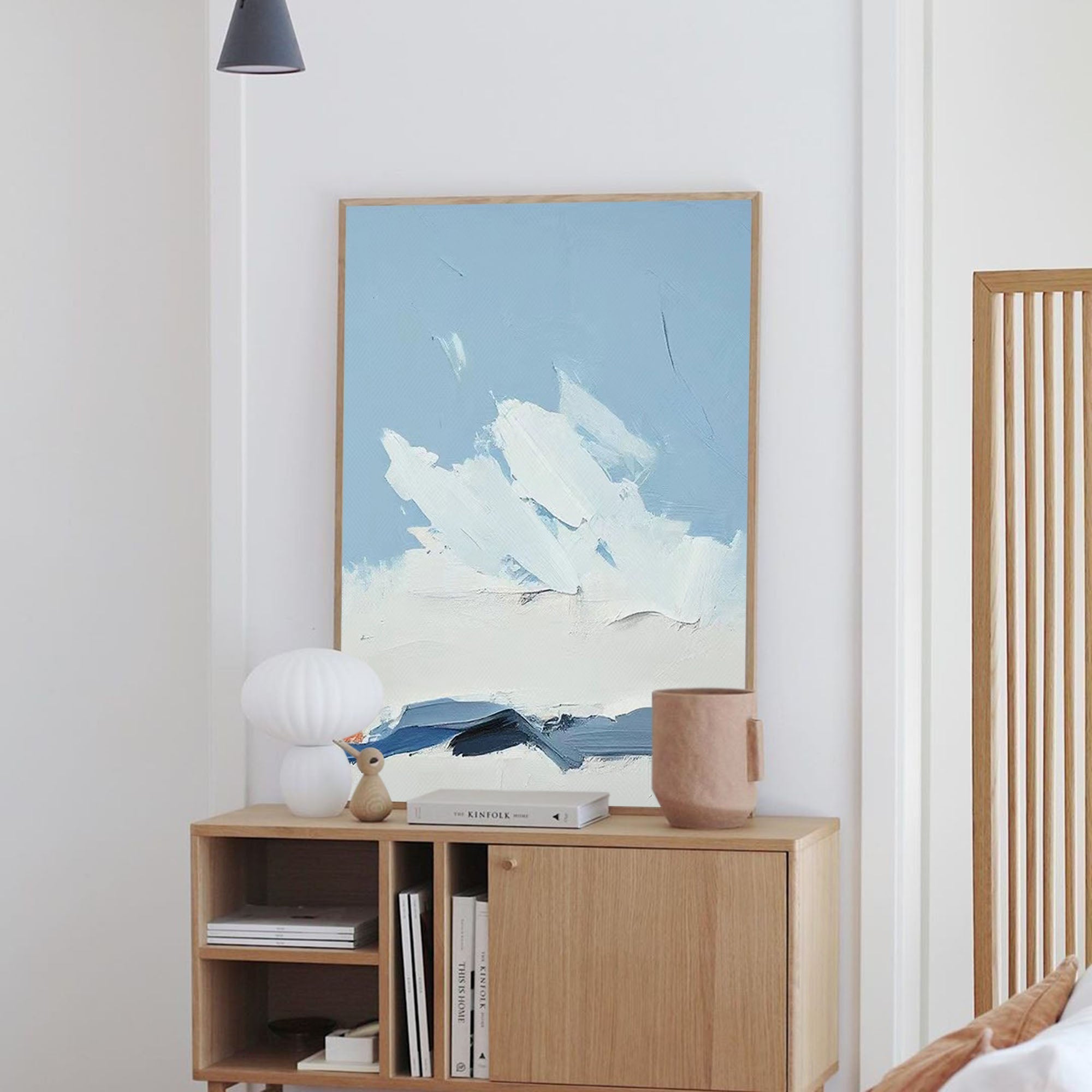 Minimalist Coastal Impasto Oil Painting Blue Sky Wall Art