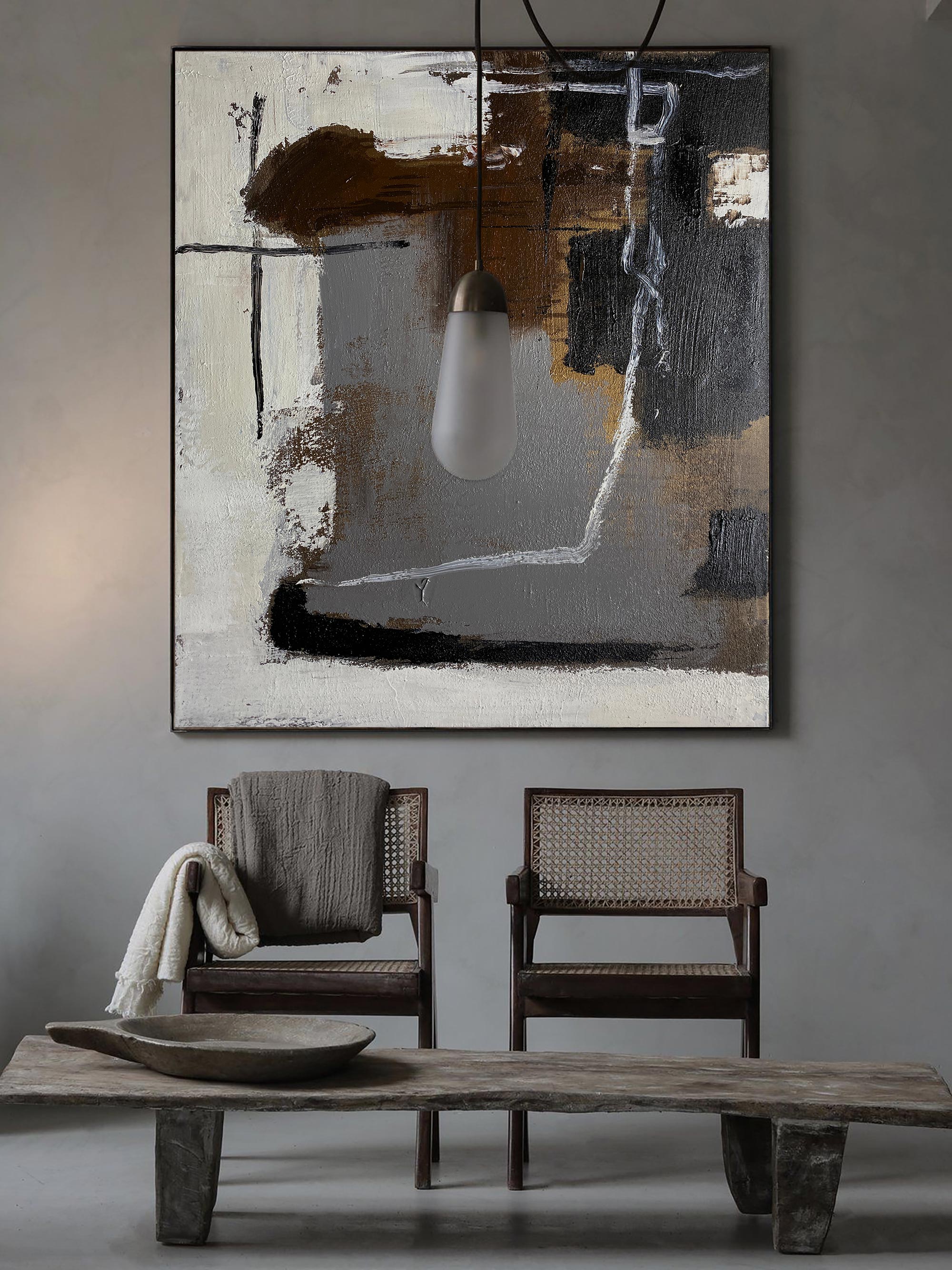 Industrial Neutral Abstract Painting Vertical
