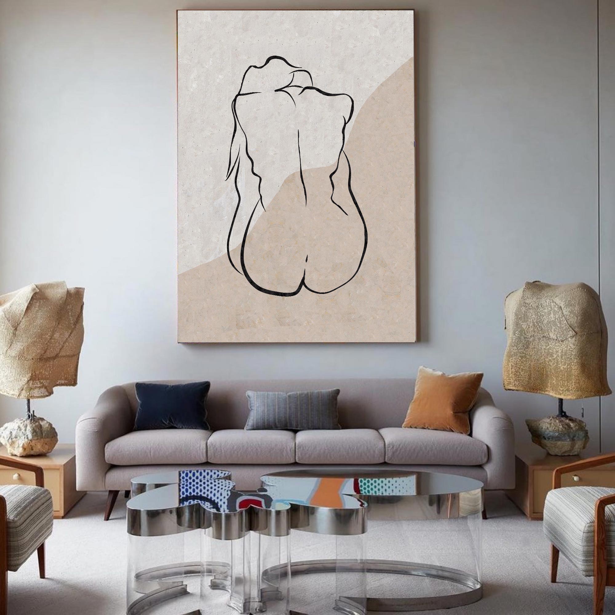 Minimalist Line Art Nude Silhouette Vertical