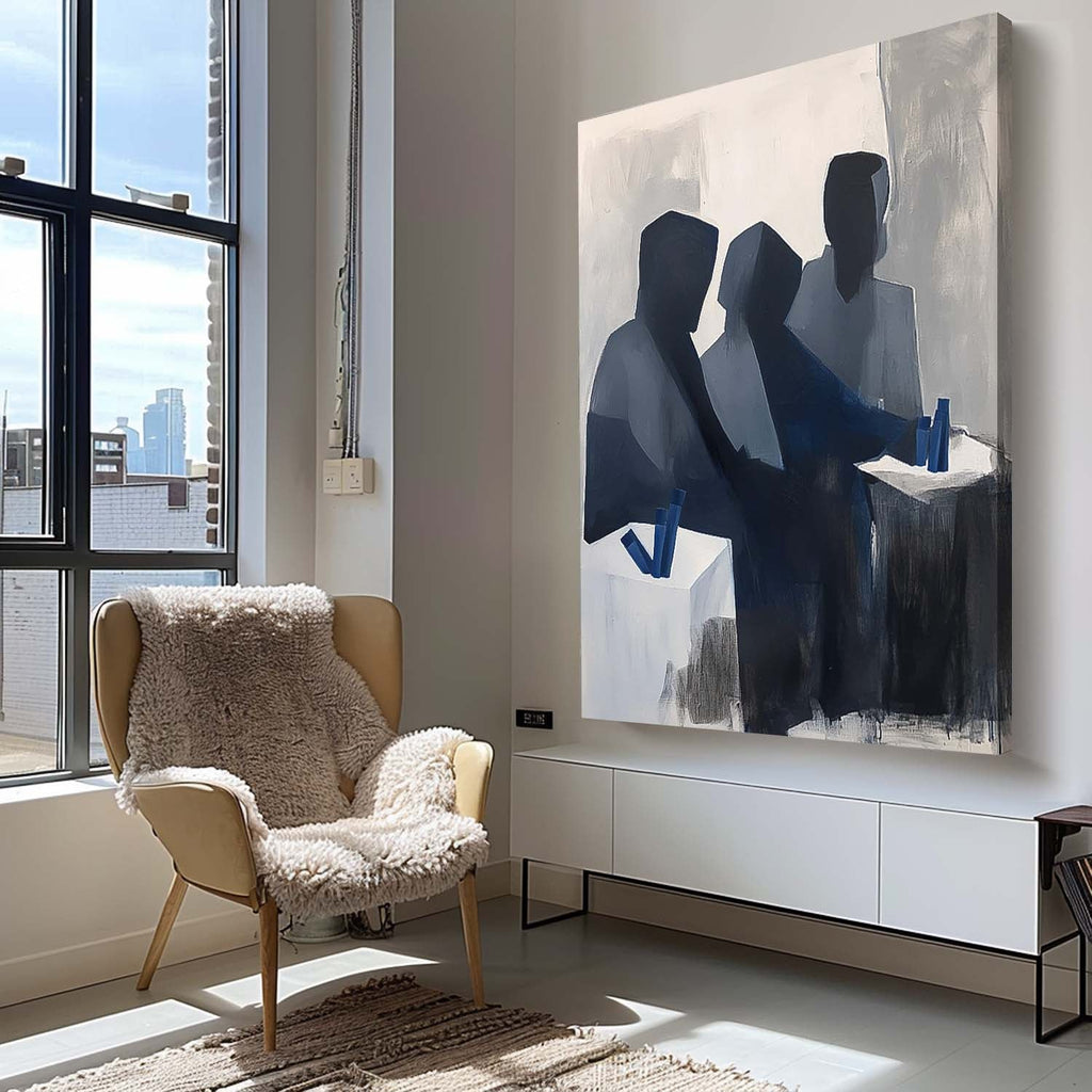 Group Of Figures Monochrome Oil Painting
