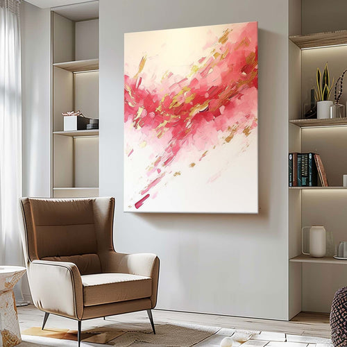 Abstract Pink & Gold Painting Vibrant Modern