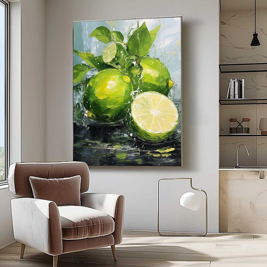 Impasto Lime Painting Vibrant Green Modern Wall Art