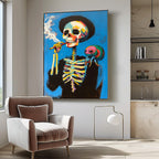 Surreal Pop Art Skeleton Painting Vibrant Wall Art
