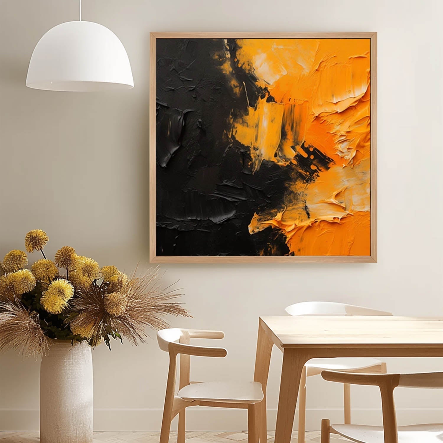 Bold Impasto Abstract Oil Painting Orange Black