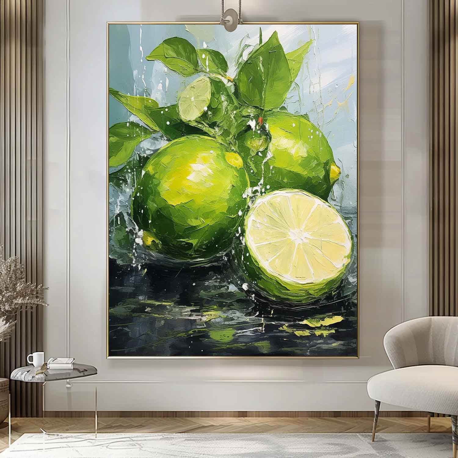 Impasto Lime Painting Vibrant Green Modern Wall Art