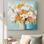 Bright Orange White Floral Bouquet Oil Painting