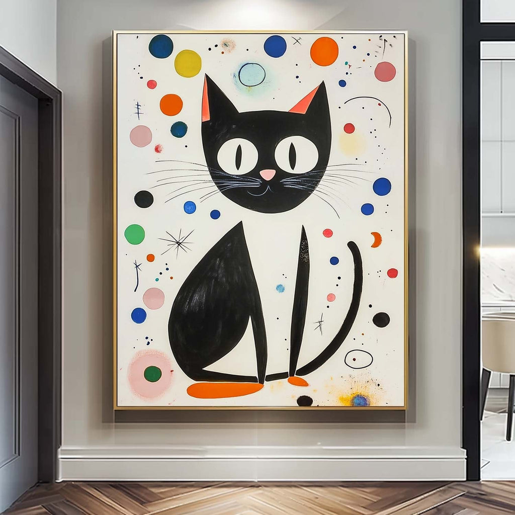 Mid-Century Modern Cat Painting Playful Polka Dot