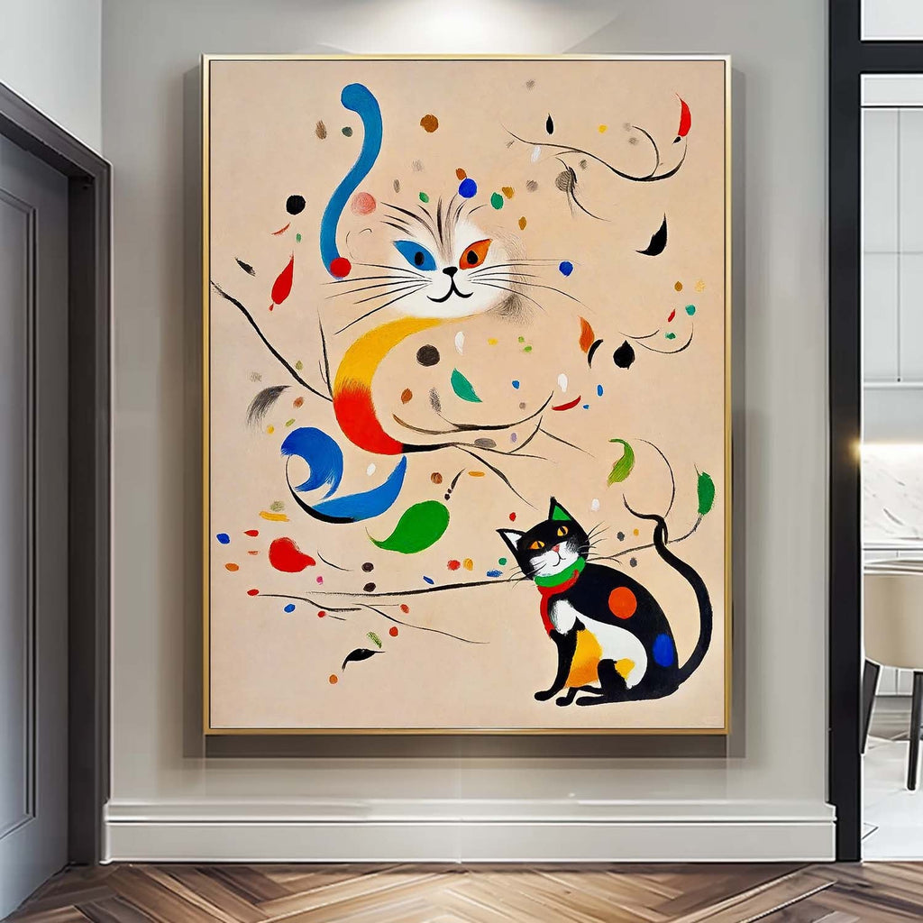 Surrealist Cat Painting Whimsical Modern Wall Art