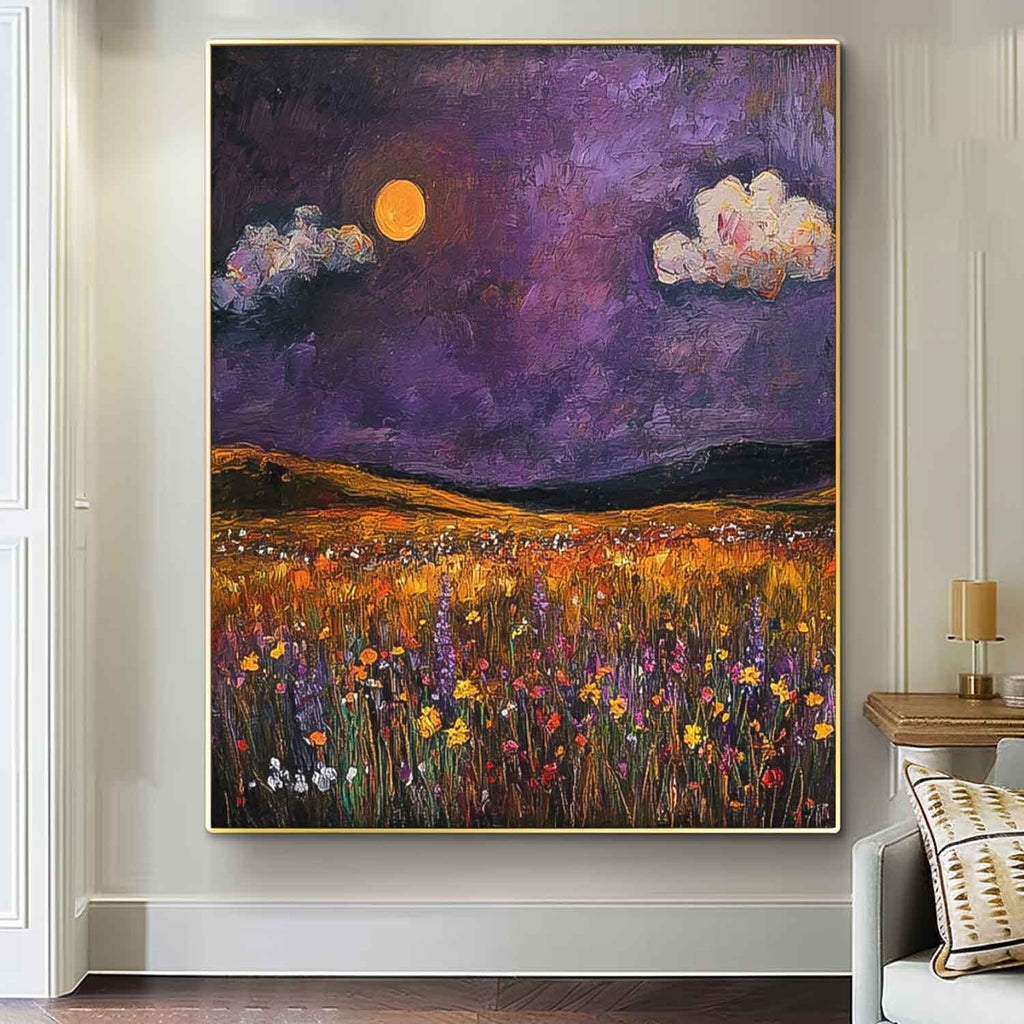 Moonlit Golden Meadow Impressionist Oil Painting