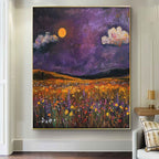 Moonlit Golden Meadow Impressionist Oil Painting
