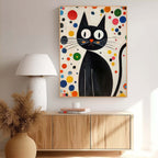 Mid-Century Modern Cat Painting Playful Polka Dot