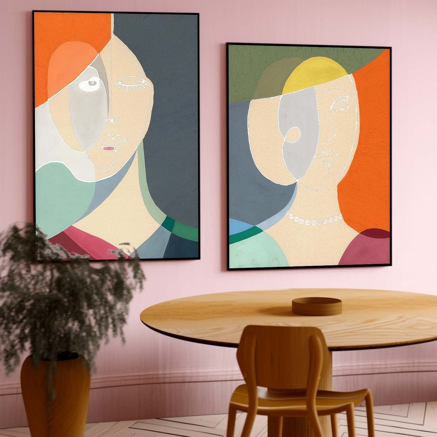 Modern Cubist Diptych Elegant Wall Art Sophisticated