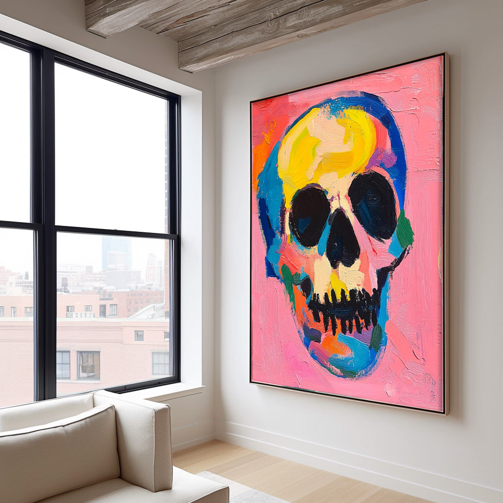 Pop Art Skull Painting Vibrant Modern Wall Art Bold