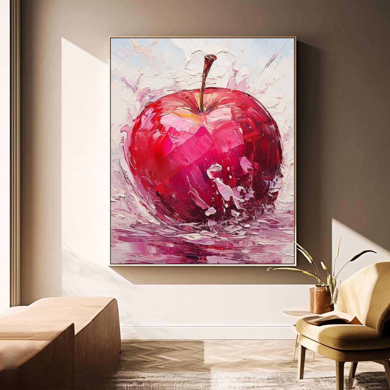 Impasto Apple Painting Vibrant Red Wall Art
