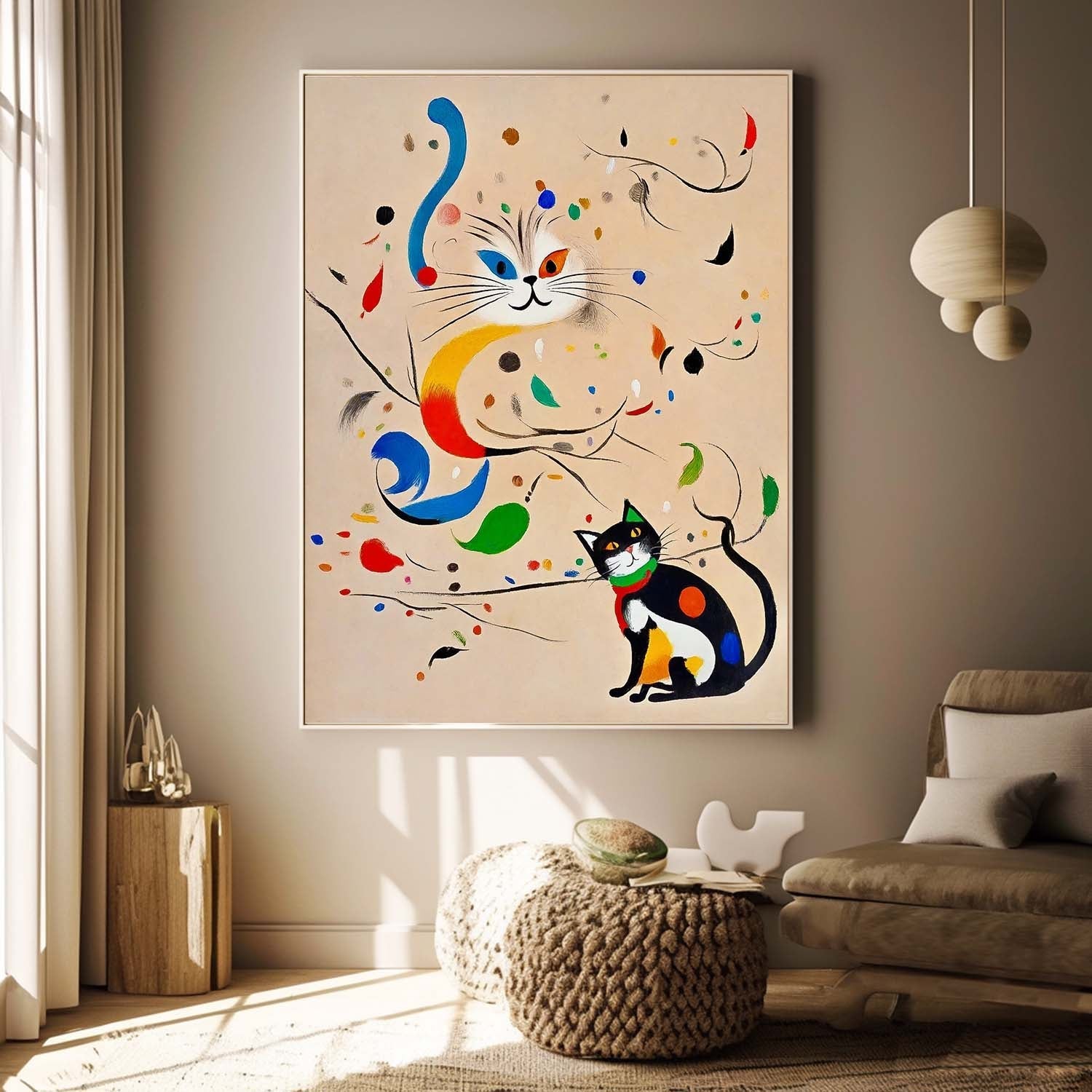 Surrealist Cat Painting Whimsical Modern Wall Art