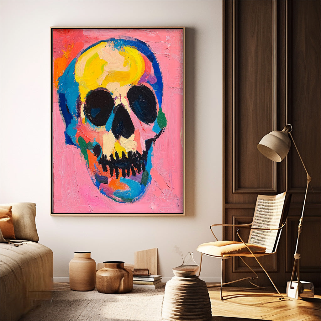 Pop Art Skull Painting Vibrant Modern Wall Art Bold