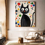 Mid-Century Modern Cat Painting Playful Polka Dot