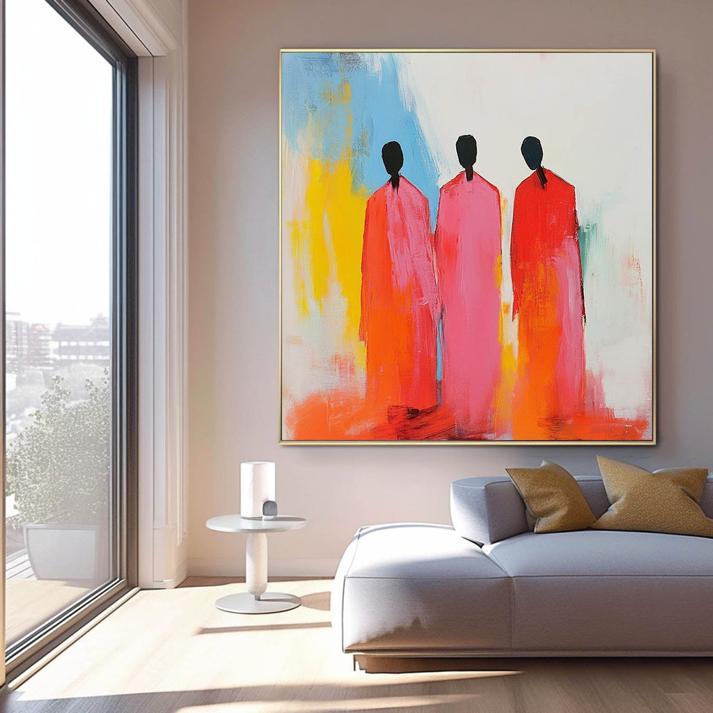 Abstract Three Figures In Pink And Orange Robes